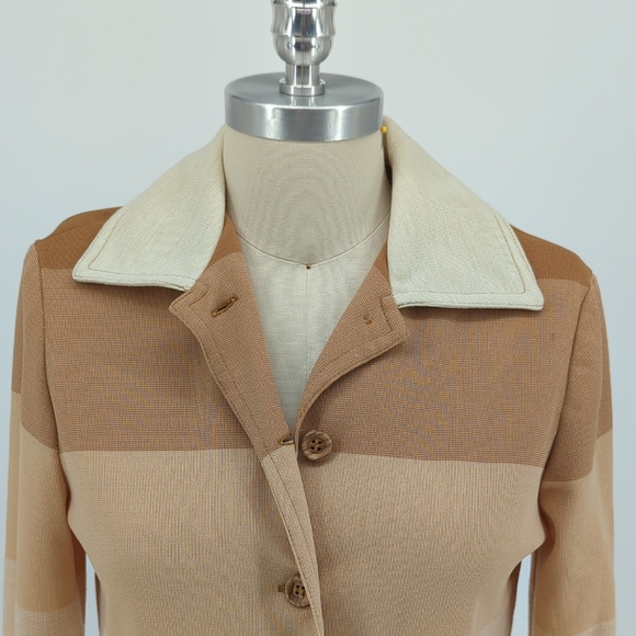 01493 Vintage Striped Button Down Knit Shirt Tan size 12 retro 70s  hipster - Picture 3 of 10